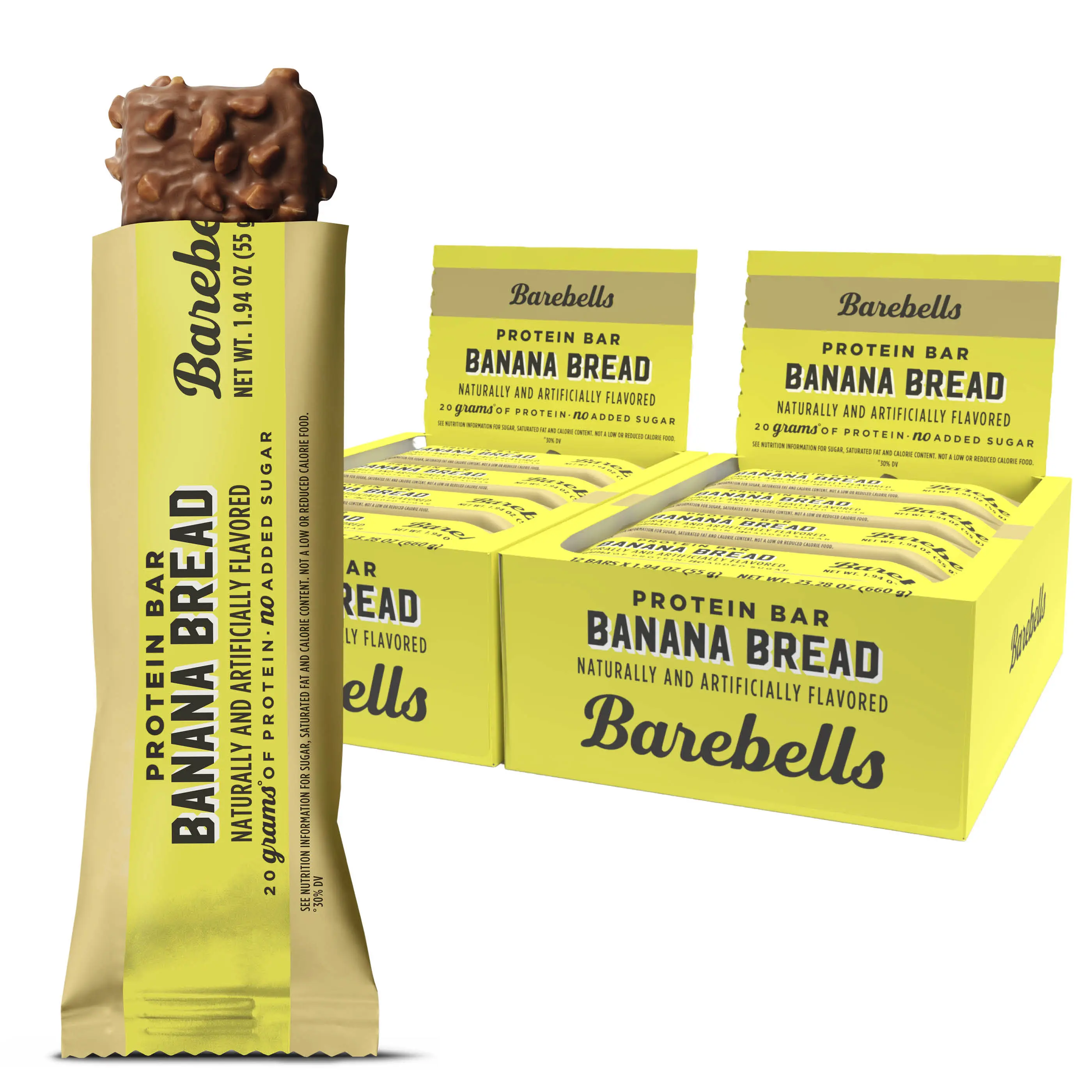 Barebells Protein Bars Banana Bread - 12 Count, 20g High Protein Treats - Chocolate Nutrition Bar with 1g Total Sugars - On-The-Go Breakfast or Post-Workout Snack (Pack of 2)