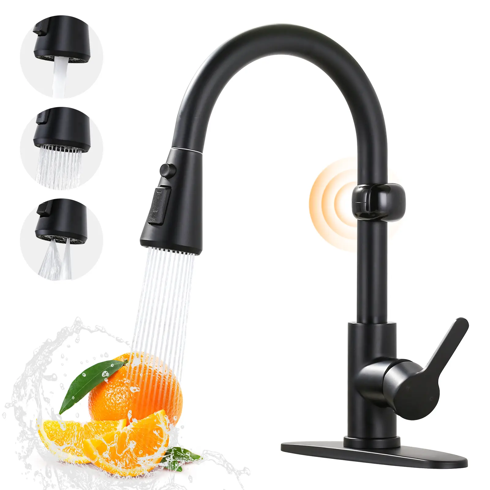 WOWOW Matte Black Touchless Motion Sensor Kitchen Faucet - Pull Down Sprayer, Single Handle, Classic Traditional Metal Glam Smart Hands-Free Kitchen Sink Fixture