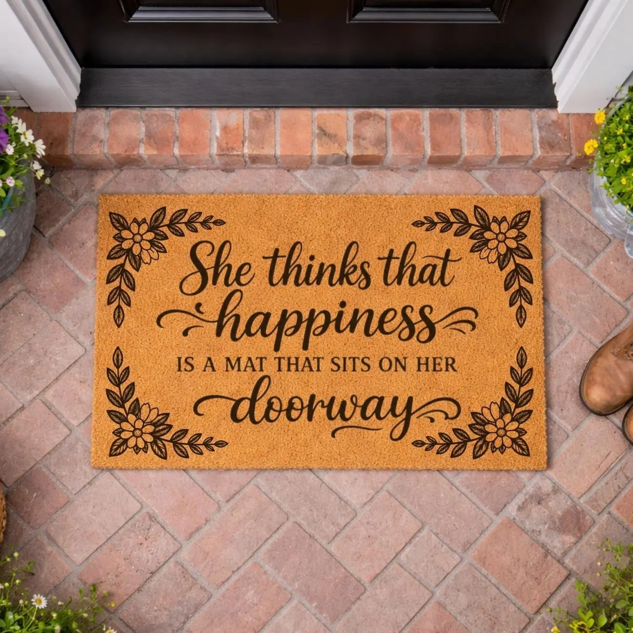 She thinks that happiness is a mat that sits on her doorway, matchbox 20 doormat, 90s gift, I love the 90s gift, doormat for 90's kid