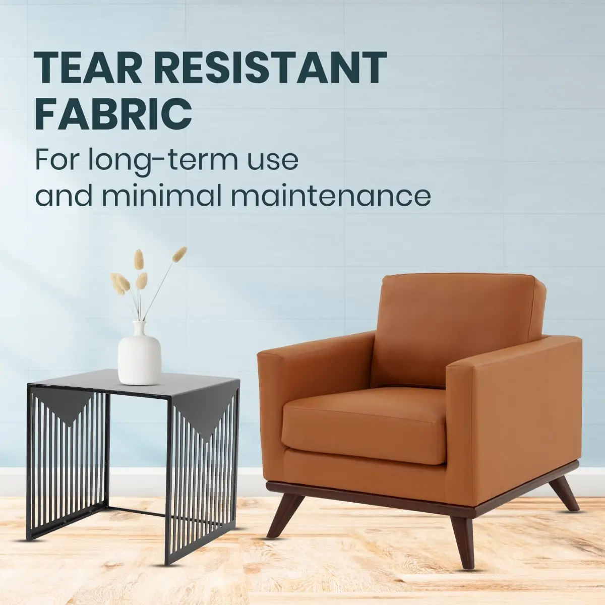 LeisureMod CS33TN-L Chester Modern PU Leather Accent Arm Chair, Indoor Furniture Lounge Chair, with Birch Wood Base, Cognac Tan, Pu Leather Chair
