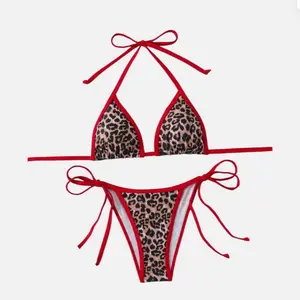 Women's Cheetah Print 2-Piece Swimsuits, High Stretch Bikini Outfits, Tie Back Bathing Suit for Sports & Outdoor Use