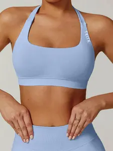 Women's Seamless Yoga Sports Bra Tank Top, Soft Gym Running Daily Wear, Slim-Fitting Letter Pattern, All Seasons Fitness Clothing