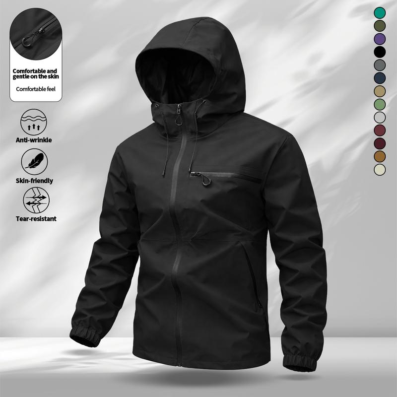 Men's casual hooded jacket with multiple pockets, tactical waterproof, windproof, and abrasion-resistant surface design, suitable for outdoor exploration, mountain climbing, and everyday casual wear, suitable for wearing throughout all four seasons Coats