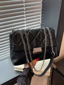 Elegant PU Plaid Crossbody Bag, Crossbody Purse, Adjustable Chain Strap, Zip Closure, Multifunctional Handbag Shoulder Bag for Work, Commute, Date, Large Capacity