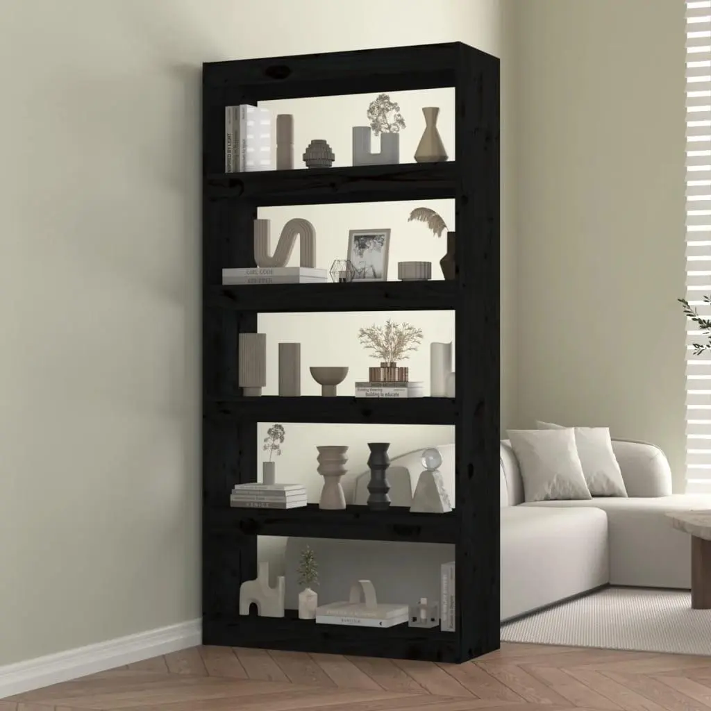 Book Cabinet/Room Divider Black 31.5"x11.8"x65.9" Solid Wood Pine