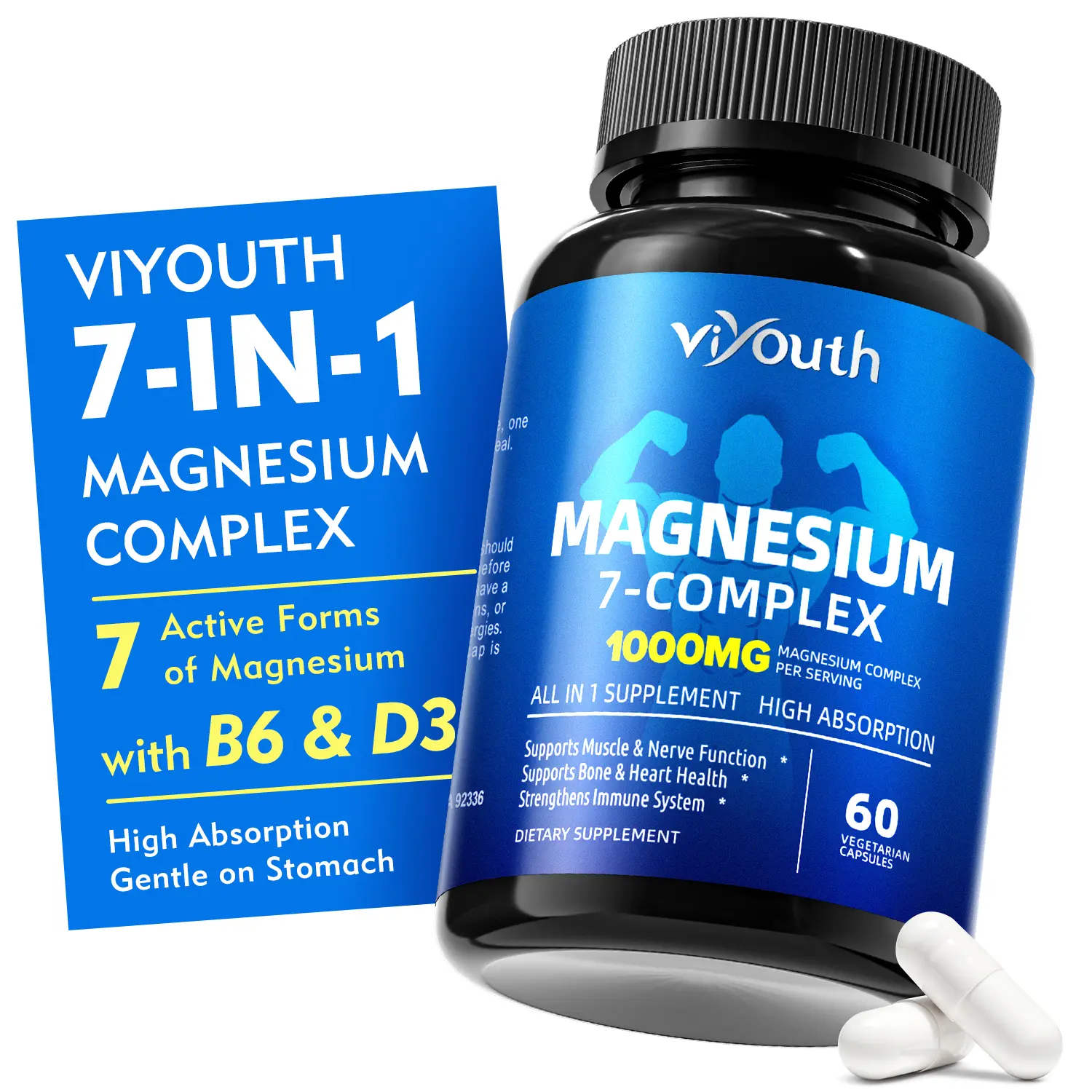 Viyouth 1000mg Magnesium Complex Tablets - 10 Elemental Magnesium & Zinc Dietary Supplement, US Made, 3rd Party Tested, Sugar Free, Gluten Free, Supports Metabolism, Hair Health, Lactic Acid Reduction