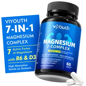 Viyouth 1000mg Magnesium Complex 10 Elemental Magnesium & Zinc for Calming Sleep Relax US Made Dietary Supplement Hair Health Digestive Detox Cortisol Balance 3rd Party Tested