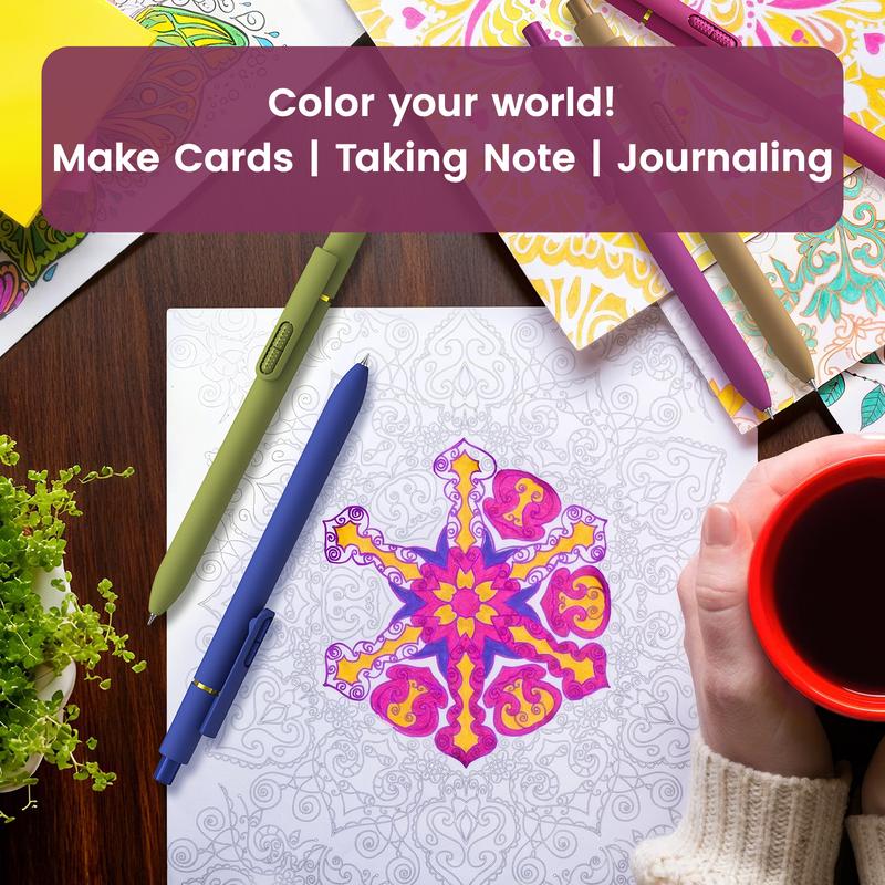 Colorful Gel Pens - 8 Pcs Colored Ink Pens Coloring | 0.7MM Smooth Writing Medium Point - Quick Drying Retractable Colored Pen for Journaling Note Taking