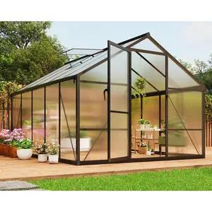 8x12ft Aluminum Frame Walk-In Greenhouse, Polycarbonate Grow House with Adjustable Roof Vents for Garden Backyard Patio