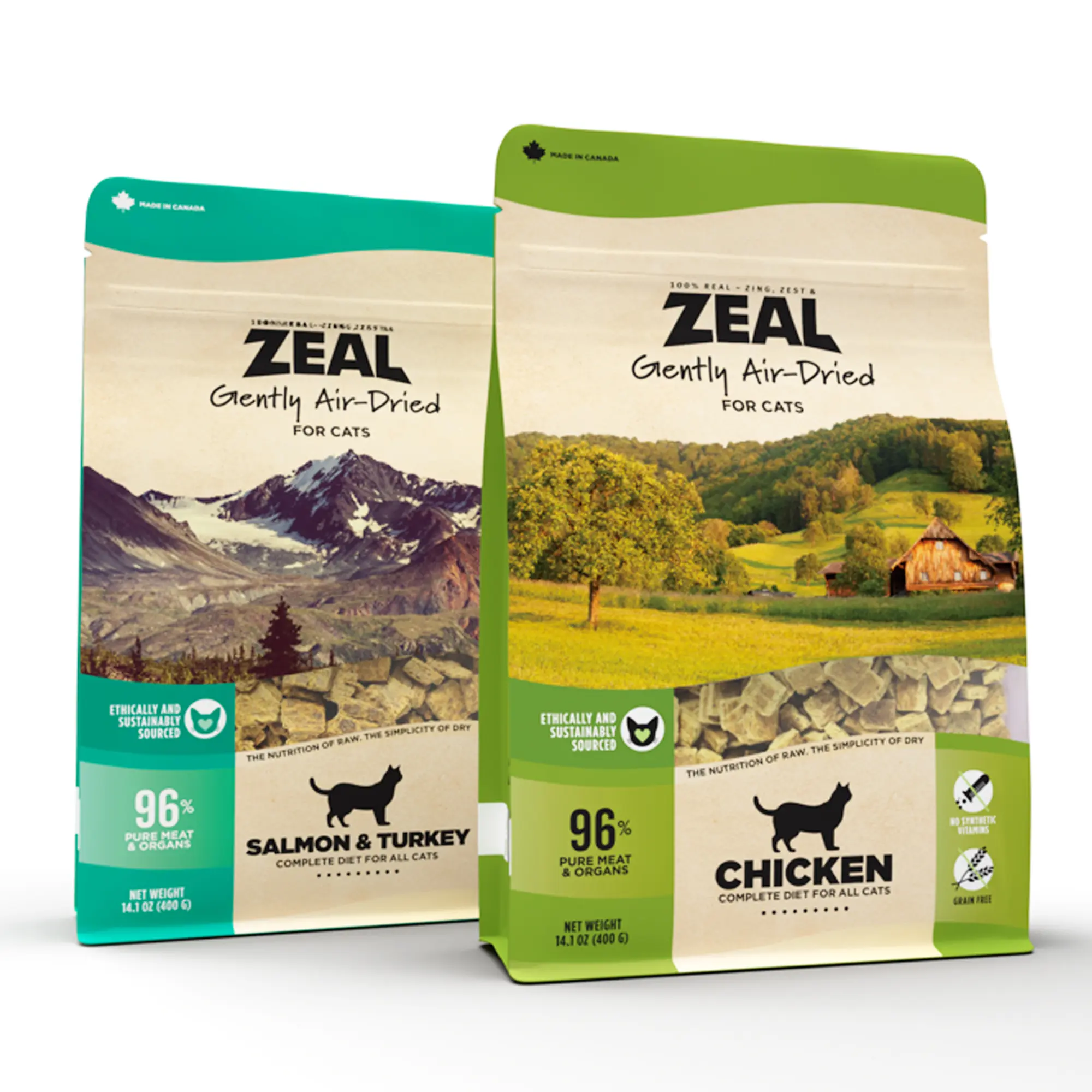 ZEAL Natural Air-Dried Cat Food for All Ages | 96% High Meat Content | Balanced Nutrition | Superfood Infused | 2 Flavors Avaliable | 14.1 oz