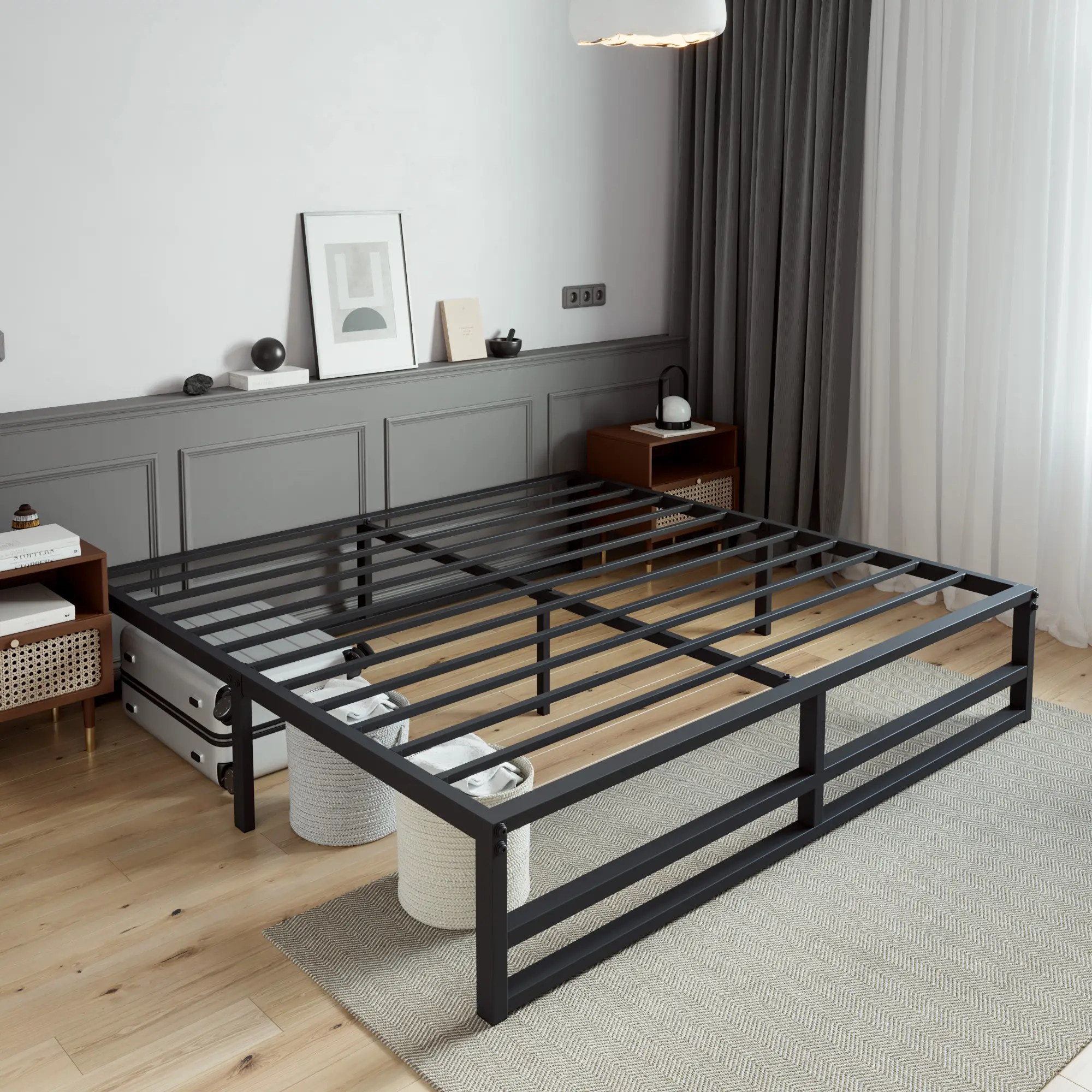 SHA CERLIN Heavy Duty Basic Metal Bed Frame【Frame Only No Mattress】14" High Platform with Underbed Storage,Steel Slats Support,No Box Spring Needed,Tw
