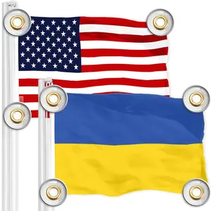 G128 Combo Pack: American USA Flag 3x5 Ft & Ukraine Ukrainian Flag 3x5 Ft | Both LiteWeave Pro Series Printed 150D Polyester, 4 Corner Brass Grommets, Perfect For Balcony/Wall