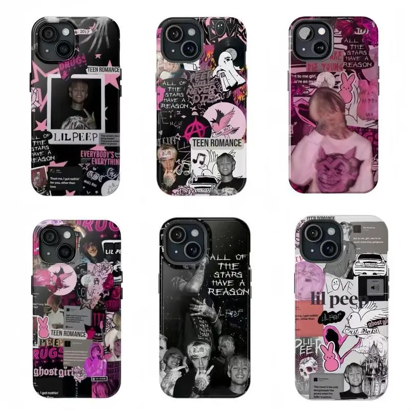 Rapper Lil Peep Collage Phone Cases Tough Phone Case Compatible with iPhone 11-17 Pro Max/Plus and Samsung Galaxy S23-25 Collection for Fans Gift Women Men Cloth Plastic Impact Resistant Cellphone Protection