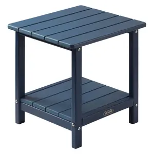 VEVOR Outdoor Double Layer Side Table, 17.72W x 14.96D x 17.32H in, HDPE Plastic Table with H-Frame Base, Realistic Wood Look, Simple Setup, Easy Maintenance, Weather-Resistant, Fit for Patio, Backyard, Blue