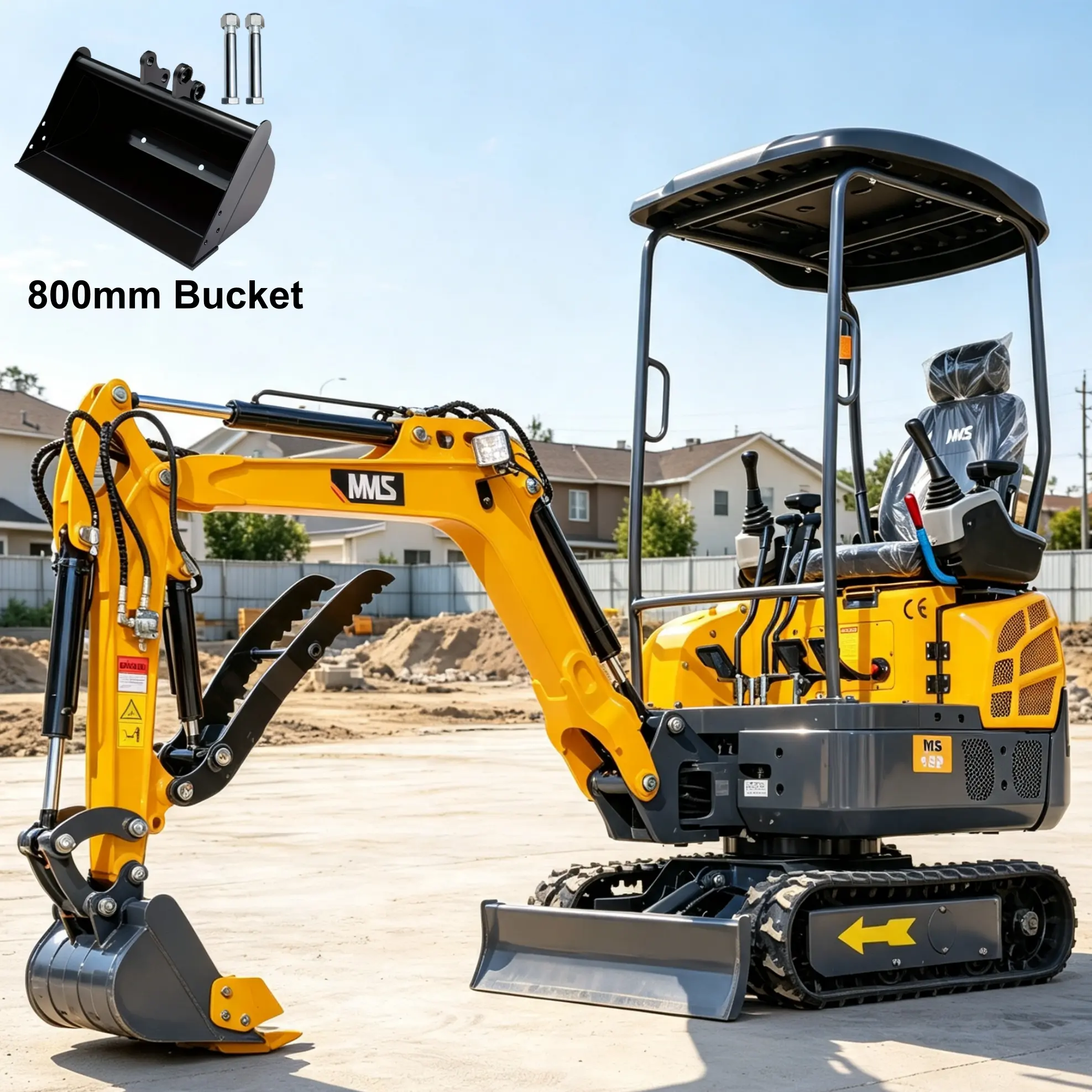 USA Stock MMS 1.5T Crawler Mini Excavator+Free 800mm Bucket-Duty 13.5 HP Gasoline Engine-Small Digger With Hydraulic Thumb, Bucket, Stamping Integrated Forging Chassis, All-terrain Track Trenching, Ideal For Farms, Gardens, Powerful, Fast Delivery