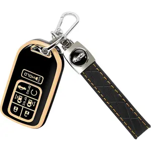 for Honda Odyssey Key Fob Cover with Keychain, 7 Buttons Soft TPU Key Fob Protector Compatible with 2018-2024 Honda Odyssey Elite Touring EXL Sport EX Car Key Cover, Black