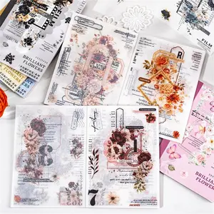 Vintage Flower Number Sticker Book, 20sheets/set Scrapbooking & Journal Making Material Paper, Including 10 Sheets Washi Tape & 10 Sheets PET Sticker, DIY Decorative Sticker for Stationery Computer Water Bottle Crafting Kit