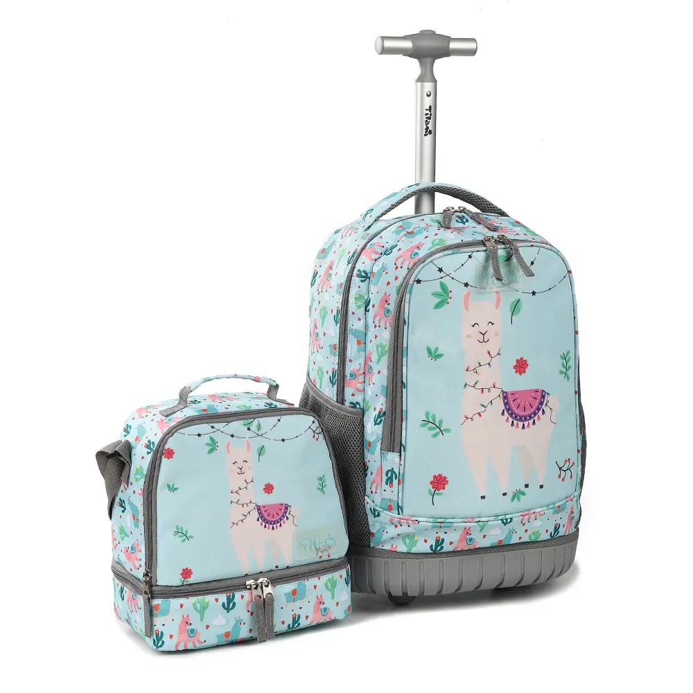 Tilami Rolling Backpack 19 inch with Lunch Bag Wheeled Laptop Backpack (Alpaca Blue)