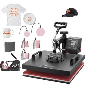 fathersdaygift VEVOR 8 in 1 Heat Press Machine 15x15 Inch T-Shirt Pressing Machine 360 Swing Away Professional Sublimation Heat Press for Sublimation, Vinyl, Heat Transfer Projects