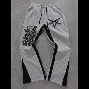 Men's Letter & Star Print Contrast Trim Sweatpants, Casual Regular Fit Flare Leg Pants for Spring & Fall, Fashion Men's Bottoms for Daily Wear