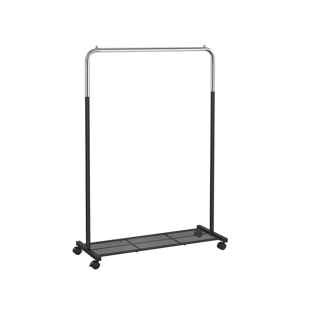 SONGMICS HOME Rolling Steel Clothes Rack with Wheels，25.4 mm Metal Garment Rack with Dense Mesh Storage  Shelves