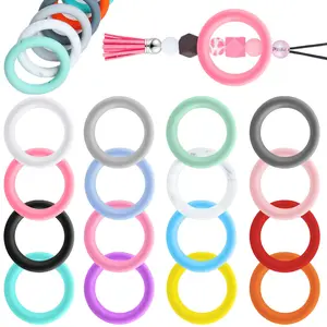 16PCS Silicone Beadable O Rings 65mm Silicone Bead Ring Round Silicone Bead Loop with 2 Hole Silicone Focal Bead for DIY Keychain Car Charm Jewelry Making Hanging Ornaments Elastic Crafts Durable