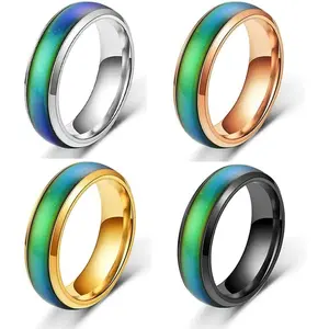 4 count Stainless Steel Temperature Responsive Color Changing Rings for Men Women Mood Ring Fashion Forward and Innovative