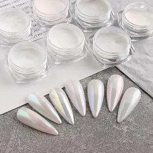 Moon Pearl Chrome Nail Powder Set - 6 Colors Aurora Powder for Nails Iridescent Nail Glitter Shimmer White Rubbing Dust Nail Pigment Set Manicure Nail Art Decorations