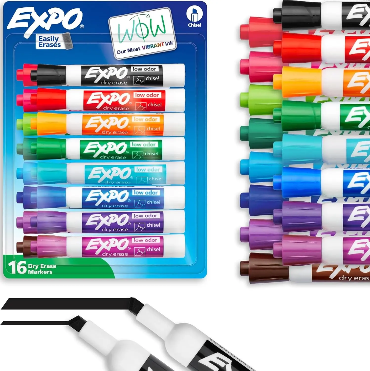 EXPO Dry Erase Markers, Low Odor Ink, Assorted Colors, Chisel Tip, 16 Count - Whiteboard, Calendar, Organization, Back to School, Teacher Supplies