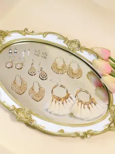EMERY ROSE 8pairs Faux Pearl Decor Geometric Drop Earrings