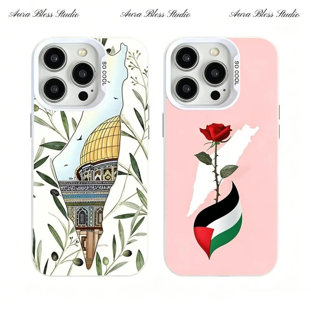 Fashion Palestine Map Design Flowers Keffiyeh Phone Cases For iPhone 17 Promax Air 16 15 14 Pro Max Plus 13 12 11 White IMD Matte Shockproof Protective Cover Gifts