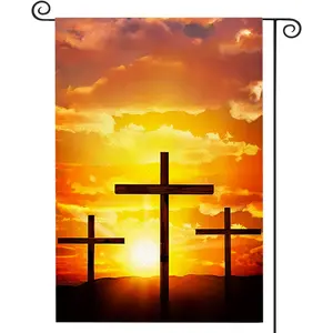 1Pc The Sunset Cross Garden Flag 12x18-inch Double-sided Polyester Outdoor Yard Flag Versatile Holiday Decoration