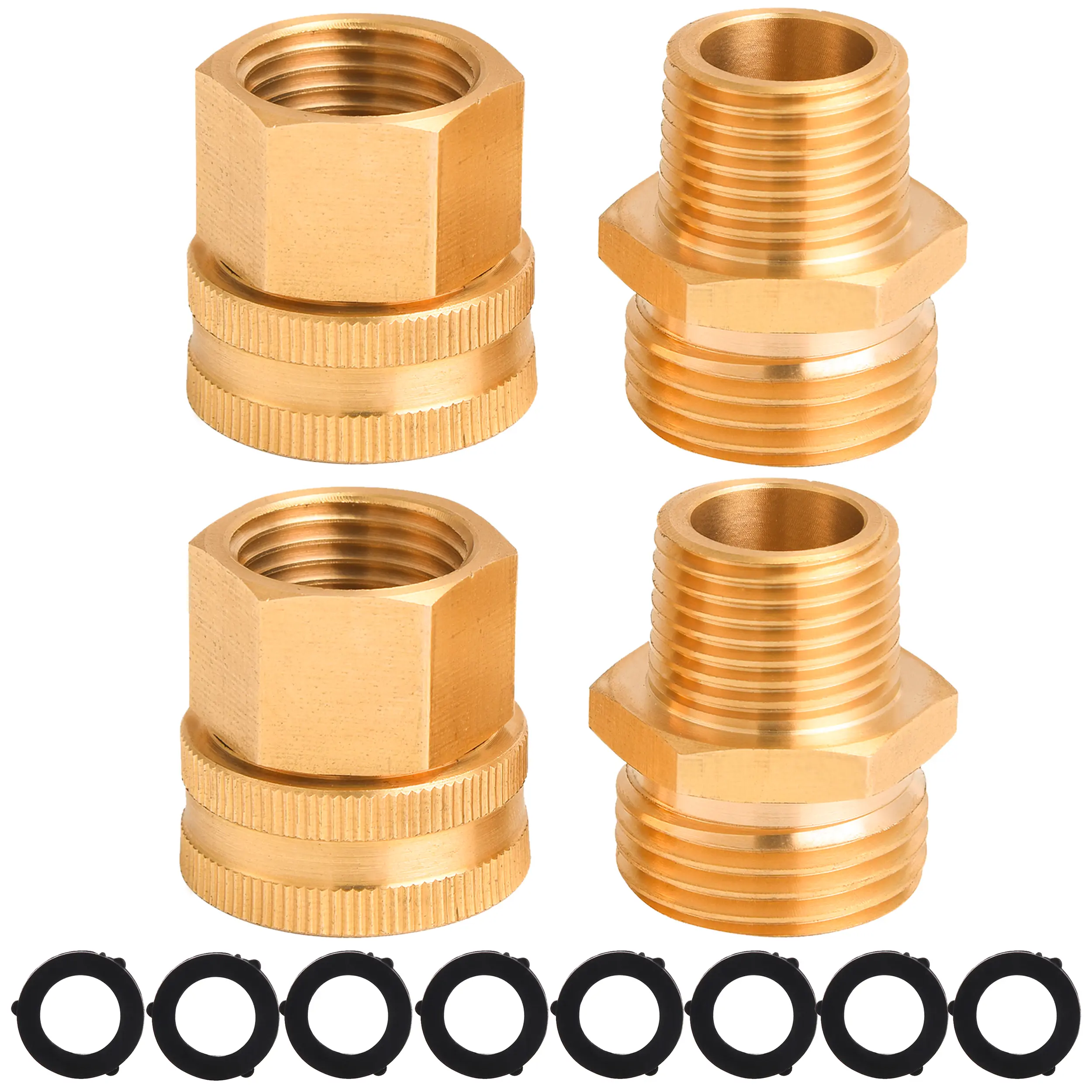 M MINGLE Garden Hose Quick Connect Water Hose Connectors - 3/4" GHT to 1/2" NPT Threaded Adapters, Double Male & Female Brass Fittings, 8 Extra Washers for Home Improvement Garden Watering Irrigation, Water Hose Connector