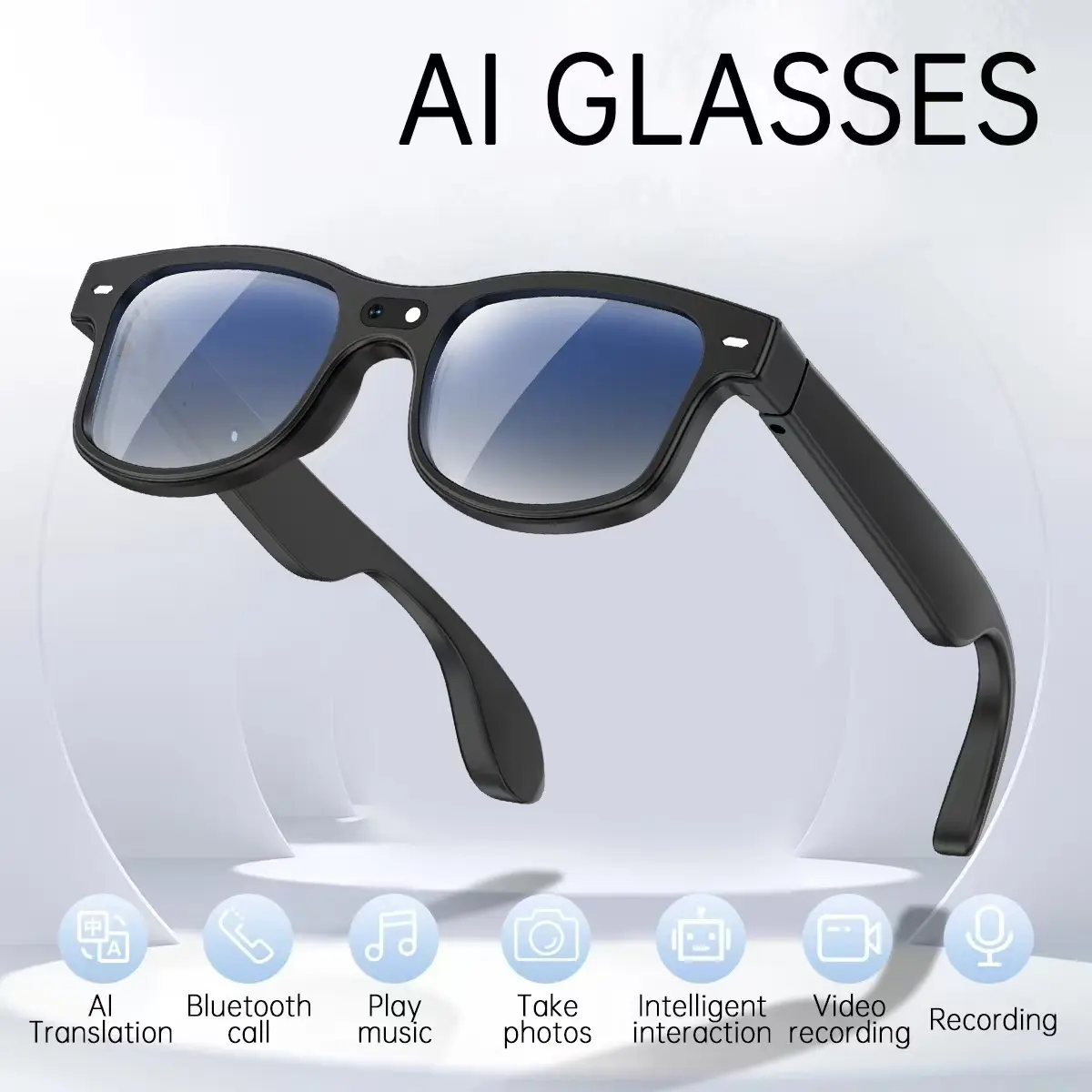 Unisex Adults Modern Wearable AI-Powered Smart Glasses - 8MP Cam, Photochromic Lenses, Button-Touch Adjustment, UV Protection, Bluetooth Wireless Video Recording, 160+ Languages Real-Time AI Translation for Travel, Outdoor Adventures
