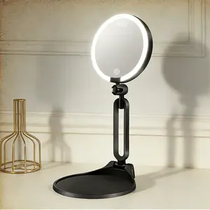 Mirror with 3 LED Lights, 30X/1X Magnification, Adjustable Brightness, 360° Rotation, Foldable Design, Rechargeable Battery, Portable LED Compact Makeup Mirror for Travel room decor vanity Handheld Makeup Mirror