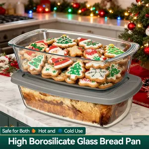 2pcs Bread Baking Pans, Large Capacity Glass Baking Dish with Lid, Kitchen Baking Supplies, Handles for Easy Carrying, Stackable, Suitable for Microwave And Oven, Ideal for Baking Bread And Cakes, As a Sealed Storage Container Best for Christmas