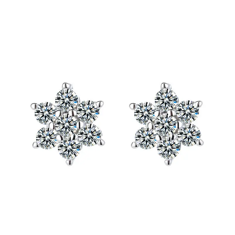Girl's Lightweight 925 Sterling Silver Snowflake Cubic Zirconia Stud Earrings, Casual Daily Wear Jewelry, M, Comfortable, Choking Hazard Small Parts, Polished Finish, Secure Butterfly Backing, Sparkling Cubic Zirconia
