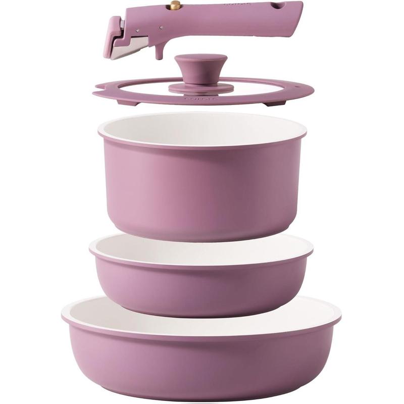 CAROTE 5pcs Pots and Pans Set Non stick,Cookware Set Detachable Handle,kitchen essentials,RV kitchen pot and pan,Induction Cookware,Oven Safe,PFOA PFOS FREE,Purple