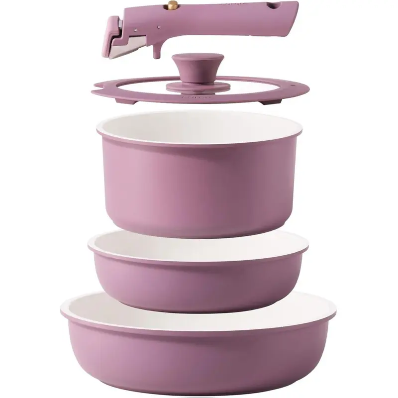 CAROTE 5pcs Pots and Pans Set Non stick,Cookware Set Detachable Handle,kitchen essentials,RV kitchen pot and pan,Induction Cookware,Oven Safe,PFOA PFOS FREE,Purple