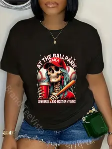100% Cotton Baseball Mama At The Ballpark Funny Mother's Day Skeleton T-Shirt