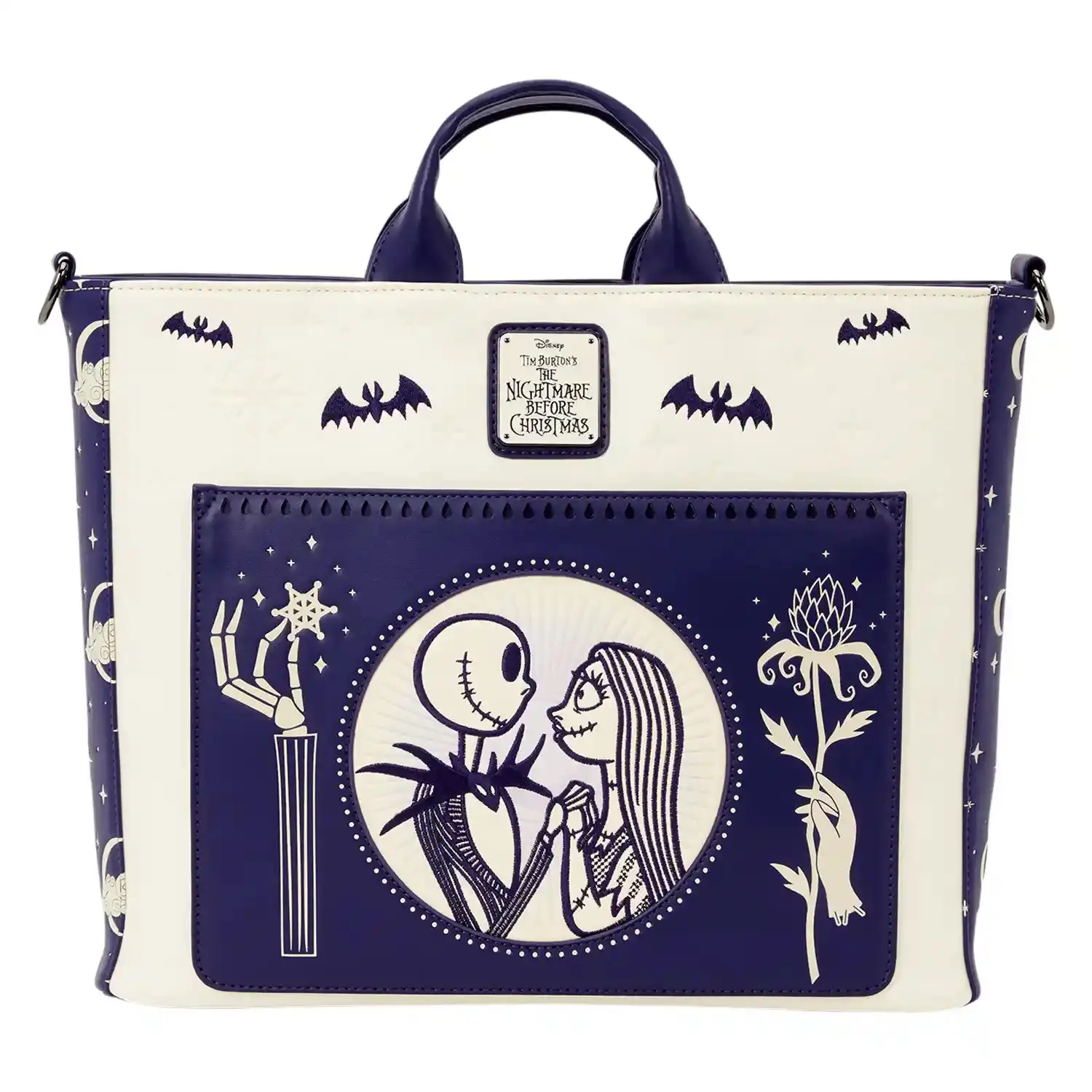 Loungefly Disney Nightmare Before Christmas Jack Skellington & Sally Night Sky Convertible Backpack & Tote Crossbody Bag