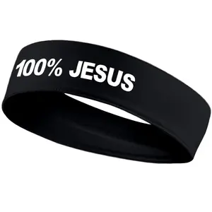100% Jesus Sports Head Stretch Headband Soccer Fútbol Football White Black Athletics Fitness - Sweatband Headwrap Fan Gear Merch Ninja Bandana Bandera Moisture Wicking