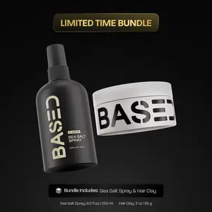 BASED Texture & Hold Duo: Sea Salt Spray & Hair Clay Bundle - Non-Toxic Volumizing Spray with Kelp & B5 + Strong Hold Texturizing Clay with Santal Sandalwood, Low Shine, Paraben Free