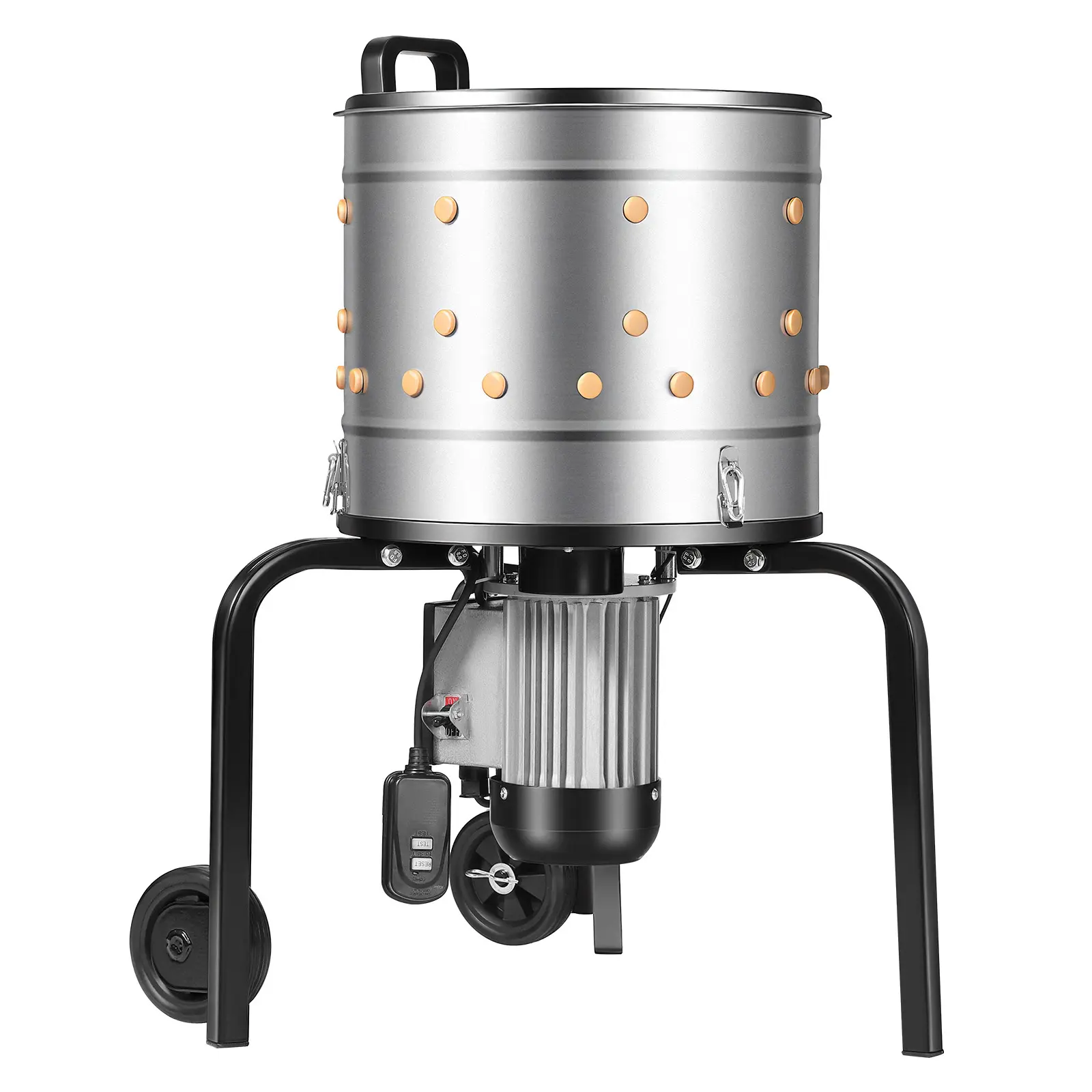 【SummerFinds】VEVOR Electric Chicken Plucker Machine, 15.7in Compact Stainless Steel Drum, 550W Motor (4.7A, 275RPM), 114 Soft Fingers, Transport Wheels, Durable Feather Remover for 1-2 Chicks Processing at Once, Water, Easy Mobility