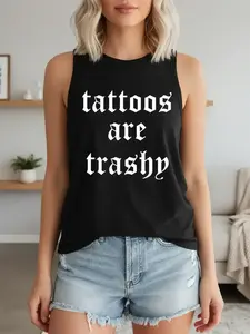 Women's Summer Casual Loose Tank Top, Letter Print Design, Soft Comfortable Homewear Essential for Relaxation