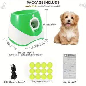 Automatic Dog Ball Launcher with 3 Distance Settings, Includes 3 Mini Tennis Balls (2 Inches), Interactive Indoor Outdoor Dog Toy, Multiple Color Options (Green, Blue, Lime Green)