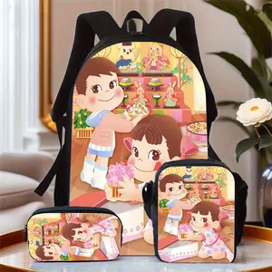3-piece set of sweet-themed large-capacity Oxford cloth travel bags, with laptop compartment, unisex school backpack with pencil case and crossbody bag, hand washable - daily commuter bag for men and women