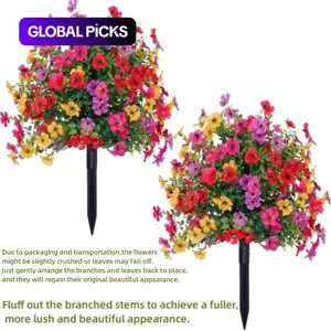 2 Bundles Artificial Violet Rose Bushes, Outdoor UV-Resistant Waterproof Decorative Flowers, Garden Porch Patio Decor, Low-Maintenance, No Watering Needed #GLOBAL PICKS