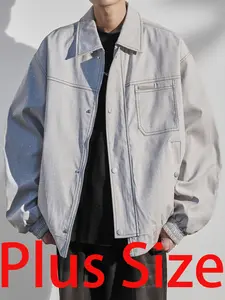 1xl-5xl Plus Size Men's Polo Jacket, Casual Loose-Fitting Long Sleeve Outerwear for Spring & Fall, Trendy Fashionable Jacket