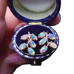 Natural Fire Opal Leaf Stud Earrings 925 Sterling Silver